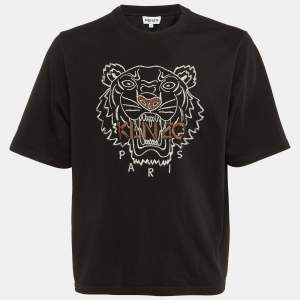 Pre Owned Kenzo Black Tiger Embroidered Cotton Crew Neck T-Shirt L 