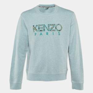 Pre Owned Kenzo Blue Logo Embroidered Cotton Crew Neck Sweatshirt XL