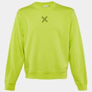 Pre Owned Kenzo Neon Green Logo Print Cotton Crew Neck Sweatshirt M