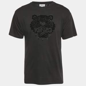 Pre Owned Kenzo Black Velvet Tiger Jersey Crewneck T-Shirt S