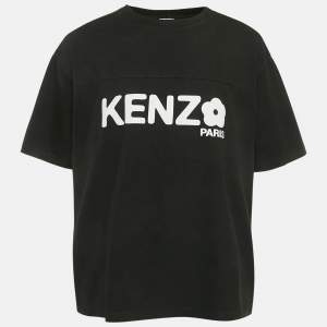 مملوكة مسبقًا تي شيرت كينزو قطن أسود بطبعة زهرة بوكي مقاس كبير جدًا - إكس لارج