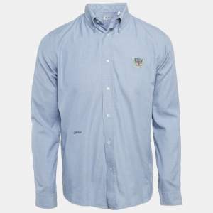 Pre Owned Kenzo Blue Tiger Embroidered Cotton Shirt M