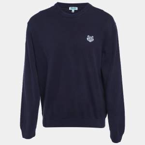 Pre Owned Kenzo Blue Logo Applique Cotton Crewneck Sweatshirt XXL