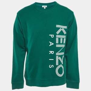 Pre Owned Kenzo Green Logo Print French Terry Sweatshirt XXL 