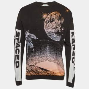 Pre Owned Kenzo Black Spaced Out Intarsia Knit Crew Neck Sweatshirt L