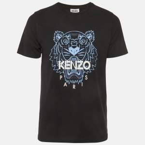 Pre Owned Kenzo Black Tiger Logo Print Jersey T-Shirt XL