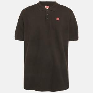Pre Owned Kenzo Black Flower Patch Pique Polo T-Shirt XXL