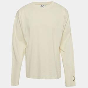 Pre Owned Kenzo Cream Logo Graphic Jersey Long Sleeve T-Shirt XL