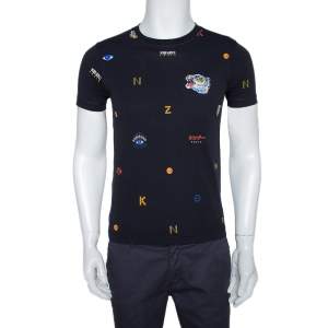 Kenzo Black All Over Print Cotton Tiger Embroidered T-Shirt XS 