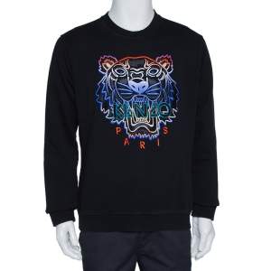 Pre Owned Kenzo Black Tiger Embroidered Cotton Crew Neck Sweatshirt M