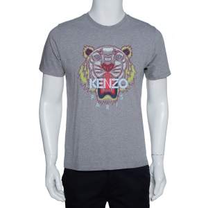 Kenzo Grey Cotton Tiger Motif Print Crew Neck T Shirt M 