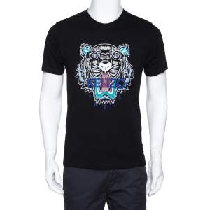 Pre Owned Kenzo Black Tiger Print Cotton Crew Neck T-Shirt M