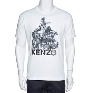 Pre Owned Kenzo La Memento Collection White Cotton Animal Print T-Shirt S