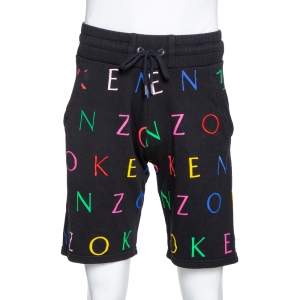 Kenzo Black Cotton Logo Print Drawstring Waist Shorts S