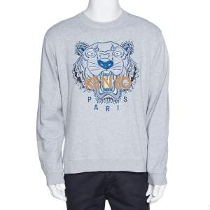 Kenzo Grey Cotton Logo Tiger Embroidered Sweatshirt XL