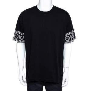 Pre Owned Kenzo Black Cotton Jersey Logo Cuff Print T-Shirt XL