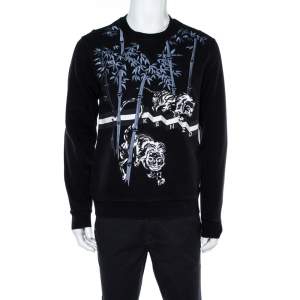 Pre Owned Kenzo Black Cotton Bamboo Tiger Embroidered Sweatshirt M