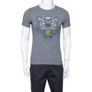 Pre Owned Kenzo Grey Cotton Tiger Print Crewneck T Shirt XS