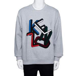 Pre Owned Kenzo Grey Cotton Letter Crewneck Sweatshirt XL