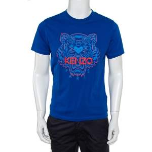 Kenzo Royal Blue Tiger Print Cotton Crew Neck T-Shirt M