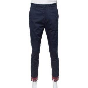 Pre Owned Kenzo Navy Blue Cotton Striped Ankle Detail Trousers M