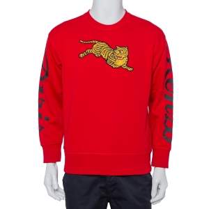 Pre Owned Kenzo Red Cotton Knit Tiger Patch Sweatshirt S
