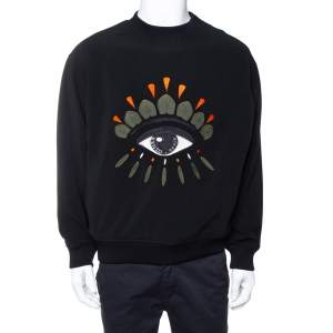 Pre Owned Kenzo Black Eye Embroidered Knit Oversized Sweatshirt M