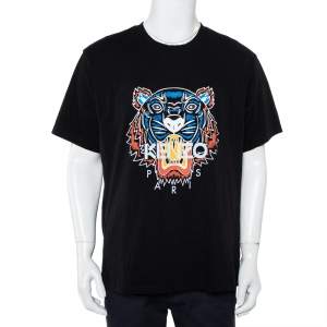Pre Owned Kenzo Black Cotton Tiger Logo printed Crewneck T-Shirt XXL