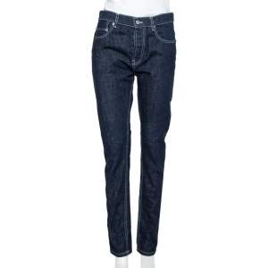 Pre Owned Kenzo Navy Blue Denim Contrast Detail Tapered Leg Jeans S