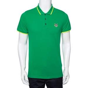 Pre Owned Kenzo Green Cotton Mini Tiger Patch Polo T-Shirt M