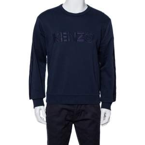 مملوكة مسبقًا Kenzo  Navy Blue Logo Embroidered Cotton Sweatshirt M