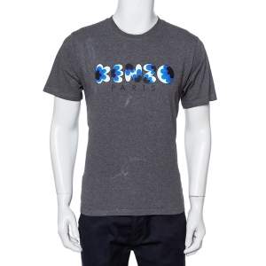 Kenzo Grey Popcorn Logo Printed Cotton Crewneck T-Shirt L