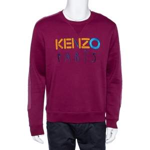 Kenzo Magenta Cotton Logo Embroidered Inside Out Detail Crewneck Sweatshirt L