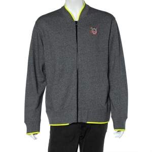 Kenzo Grey Cotton Knit Tiger Logo Patch Detail Zip Front Sweatshirt XL