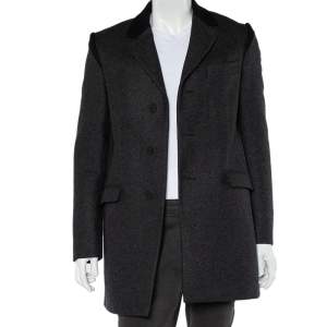 Kenzo Charcoal Grey Wool Button Front Mid Length Coat S