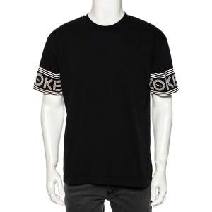 Pre Owned Kenzo Black Cotton Logoed Bands Detailed Crew Neck T-Shirt L
