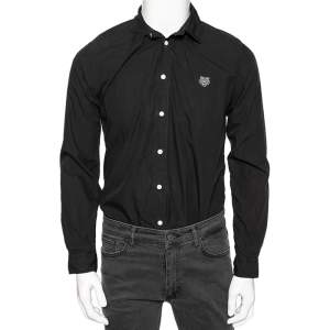 Kenzo Black Cotton Tiger Detailed Button Down Casual Fit Shirt M