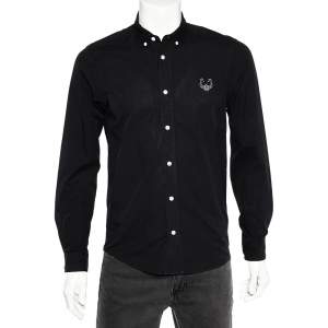Kenzo Black Cotton Tiger Embroidered Casual Fit Shirt S