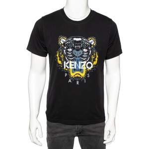 Kenzo Black Cotton Tiger Printed Short Sleeve Crew Neck T-Shirt L