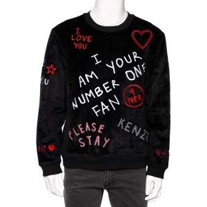 Kenzo Black Velour Number One Fan Embroidered Crewneck Sweatshirt M