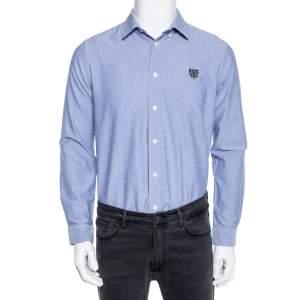 Kenzo Blue Cotton Tiger Detailed Button Down Casual Fit Shirt M