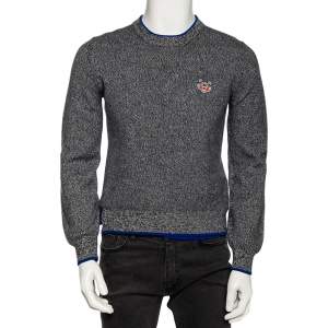 Kenzo Grey Wool Contrast Trimmed Long Sleeve Sweater M 