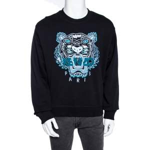 Kenzo Black Cotton Tiger Logo Embroidered Crewneck Sweatshirt L