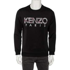 Kenzo Black Logo Embroidered Cotton Crewneck Sweatshirt M