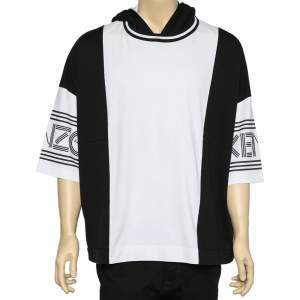 Kenzo Monochrome Cotton Knit Logo Printed Sleeve Hooded Oversized Sweatshirt S