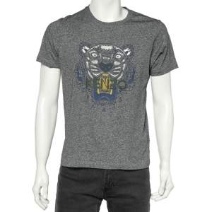 Kenzo Charcoal Grey Tiger Printed Cotton Knit Crewneck T-Shirt M