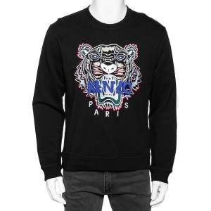 Kenzo Black Cotton Tiger Embroidered Long Sleeve Crewneck Sweatshirt L