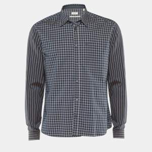 Kenzo Vintage Indigo Blue Cotton Checked Slim Fit Shirt XXL