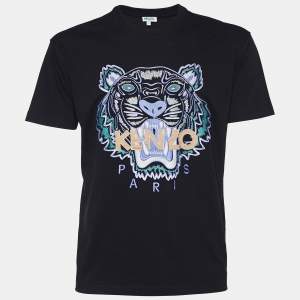 Pre Owned Kenzo Black Tiger Embroidered Cotton Knit T-shirt S
