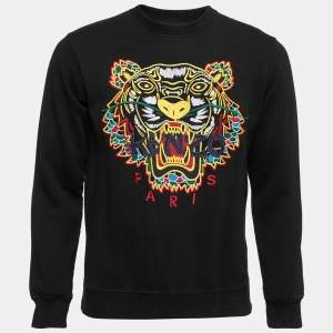 Pre Owned Kenzo Black Tiger Logo Embroidered Cotton Sweatshirt S